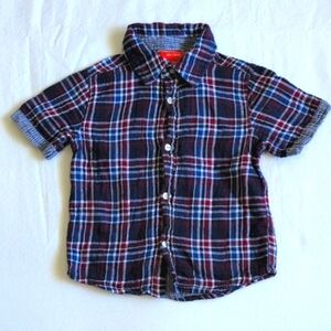 joe fresh blue plaid cotton gauze short sleeve button down shirt 4T toddler boys